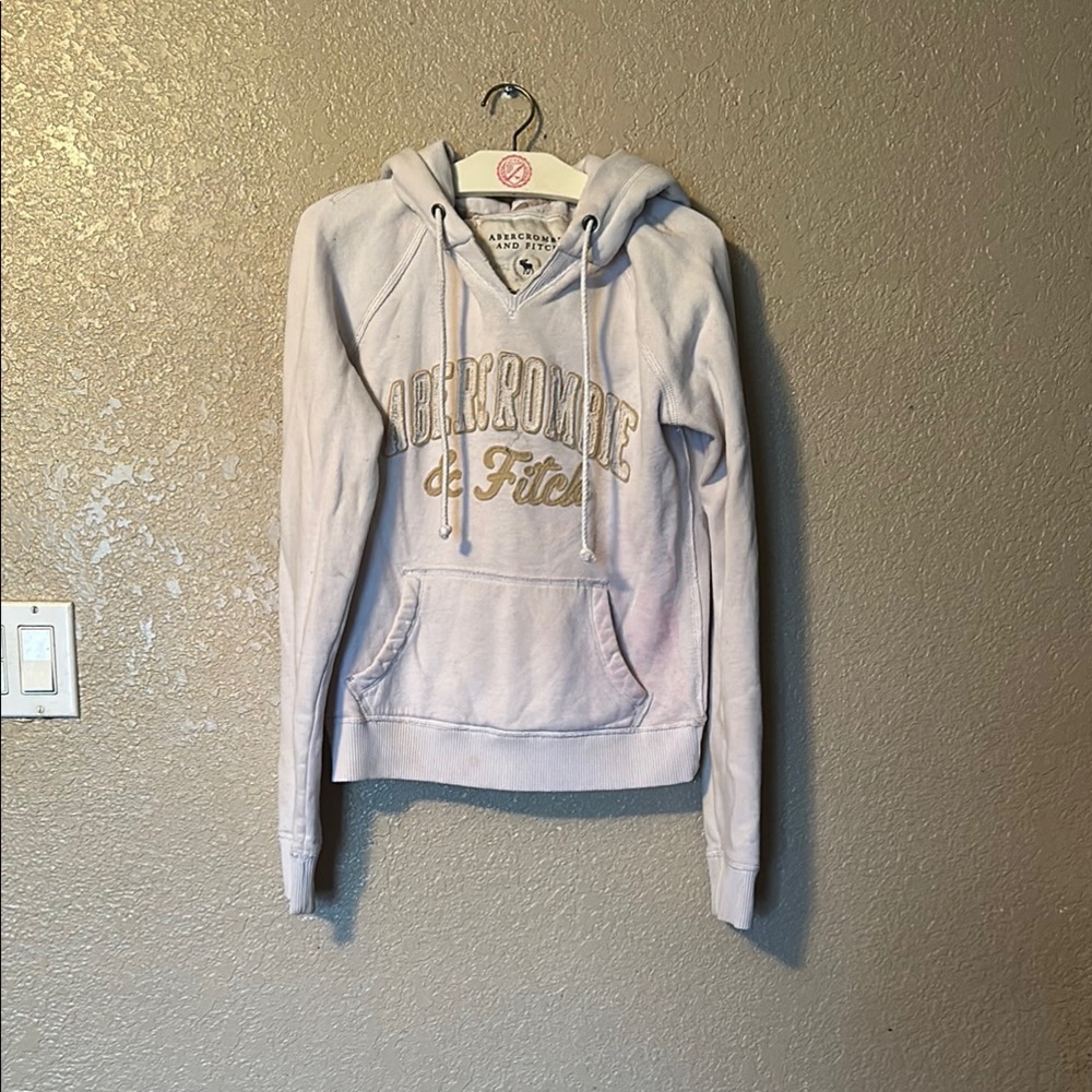 Abercrombie & Fitch Gray and White Long Sleeve Hoodie
